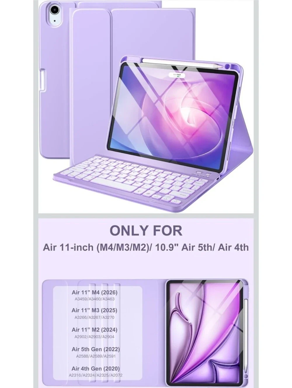 Harvipou Keyboard Case for iPad Air 11” 5th/4th Gen – Purple – Detachable